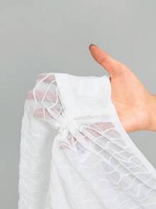 SHEIN EZwear Women's Spring/Summer Daily Wear Date Night Textured Pleated Ruched Asymmetric Hem Tube Top - White - View 8