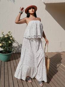 Flirla Gonna a vita elastica multistrato con stampa floreale ditsy, elegante per vacanze, feste cocktail, uso casual, in taglie comode - Multicolore - Visualizzare 7