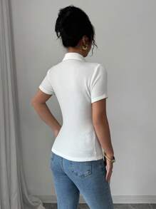 Elenzga T-shirt casual en tricot torsadé texturé pour femmes