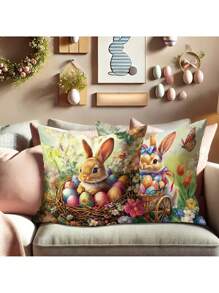4 peças decoração de Páscoa coelho coelho ovo de Páscoa floral tulipa veludo capas de almofadas, bonito engraçado marrom laranja verde fronhas decorativas, para primavera casa sala de estar quarto sofá cama decoração, sem inserções de almofadas