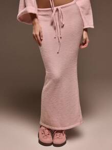 MUSERA 中腰蓬松针织抽绳腰半身裙，春夏可爱情人节感恩节时尚款 - 淺粉色 - 查看 2