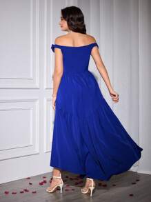 Modelyn Women's Elegant Floral Off Shoulder Dress, Glamorous & Romantic For Banquet - Blue - View 2