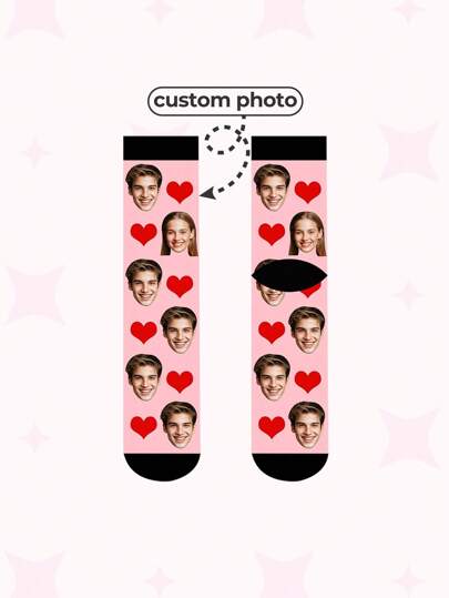 1 par anpassade ansiktsstrumpor för kvinnor, personliga fotostrumpor för stiliga killar och vackra tjejer, intressanta anpassade bild på par med höga stropor, lämpliga för alla hjärtans dag, födelsedagspresenter och andra tillfällen, roliga, galna, anime, flerfärgade strumpor, ansiktsstrumpor 1 par anpassade ansikten för kvinnor, personliga fotostrumpor
