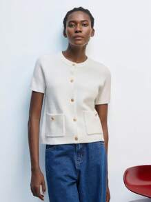 Maija Spring New Style Valentine's Day White Knitted Elegant Women's Cardigan Gorgeous Daily Casual Romantic Urban Vacation Suitable For Outing Parties Wedding Guests Old Money Style Bohemian 90s Women's Clothing,Knitted Sweater,Autumn Outfits For Women - White - View 6