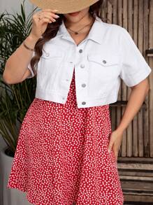 EMERY ROSE 大码牛仔夹克，休闲日常穿着，简约时尚 - 白色 - 查看 1