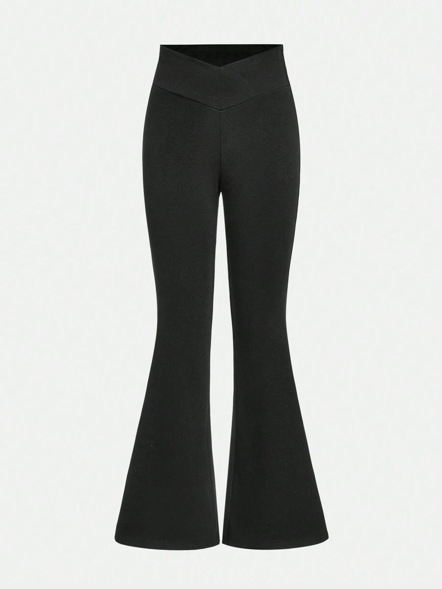 SHEIN Leap Crew Tween 女童修身休闲简约舒适交叉腰喇叭裤，百搭秋冬季