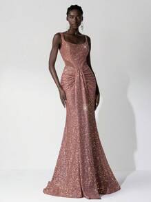 Elitara 优雅迷人的弹力亮片褶饰美人鱼裙，婚礼宾客礼服，适合婚礼、派对、节日、舞会、正式场合、派对礼服、晚礼服