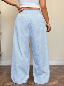 SHEIN EZwear Plus Size Casual Loose Striped Wide-Leg Pants