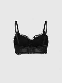 ROMWE Black Gothic Rose Bride Underwire Lace Embroidered Bralette & G-String Lingerie Set - Black - View 8