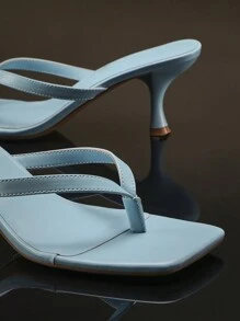 SHUZIA 女士简约漆皮 PU 人字跟凉鞋