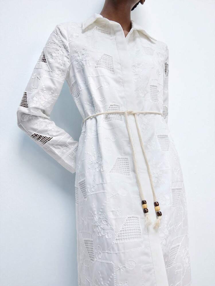 SHEIN Maija Elegant Sexy Floral Embroidery Belted Midi Dress For Women, Spring Summer, Modern Urban Casual Daily, Suitable For Vacation, Occasions, Dating, Party, Wedding, Music Festival