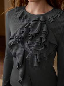 MOTF RUFFLE DETAIL SLIM T-SHIRT - Grey - View 1