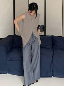 DAZY Women's Business Casual Solid Color Split Back Camisole Tank Tops - Grey - View 2