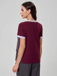 TaskEZ Damski top Colorblock z dekoltem w serek i krótkim rękawem, kieszenią na mundury chirurgiczne