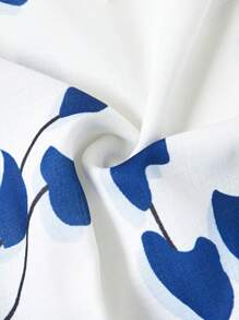 Ellevyn Elegante ronde hals, geplooide voorkant, bloemenprint, blauwe, middellange bodyconjurk voor dames, vakantie- en Valentijnsdagjurk