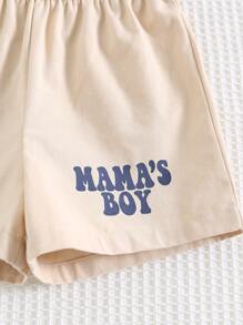 Cozy Pixies Baby Boy 3pcs Set: Letter Print Lapel Short Sleeve Shirt , Solid Color Soft Knit Short Sleeve T-Shirt, Elastic Waist Shorts