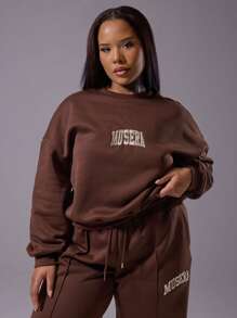 MUSERA Sudadera de manga larga con bordado de marca talla grande para mujeres, adecuada para aeropuerto, básica, ropa urbana, casual