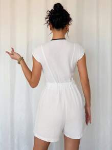 SHEIN Unity Mono informal de mujer con botones, color contrastante y empalme - Blanco y Negro - Ver 2