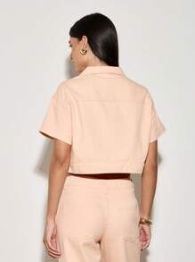 AiiRZ Short Sleeve Boxy Denim Crop Shirt - Yellow - View 2