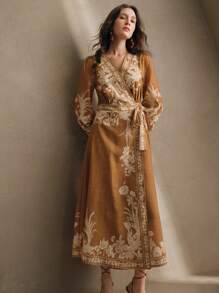 Anewsta Retro Lantern Sleeve Printed Dress, Bohemian Style, Spring Outfits For Women - Multicolor - View 1