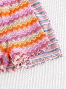 Cozy Pixies 4-Piece Set: Baby Girl Colorful Striped Knit Soft Camisole Top And Elastic Waist Shorts