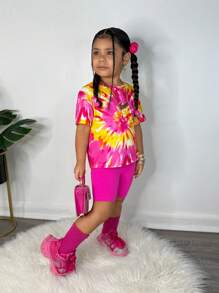 Jong meisje casual straat stijl gebreide ronde hals korte mouw top en shorts set