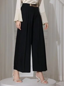 Modelyn Pantalones anchos y elegantes con decoración de cadena en la cintura para mujer