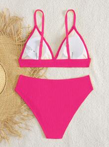 Ensemble de bikini texturé de couleur unie pour jeunes filles, vacances à la plage - Rouge - Voir 2
