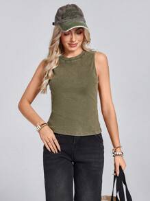 SHEIN LUNE Top de tirantes verde lavado de corte slim, estilo minimalista, adecuado para el verano