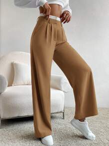 SHEIN EZwear Spring Dress PantsHigh Waist Plicated Detail Wide Leg Suit Pants