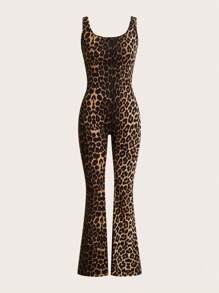 Siren Gaze Women's Leopard Print Skinny Jumpsuit With Wide Strap Winter Party Cheetah Casual Spring