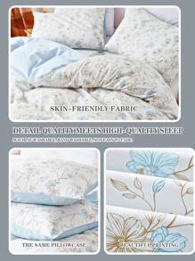2/3pcs Printed Light Blue Flower Spring And Summer Flower Quilt Cover Set, Boys And Girls,School Student,Dormitory Dress-Up,Bedding, Soft And Skin-Friendly Quilt Cover, Printed Quilt Cover And Pillowcase, Excluding Quilt Cover, Suitable For Double Full-Size Queen Bed, Suitable For All Seasons, Home Decoration, Gifts, Machine Washable Quilt Cover Pillowcase Set Of Three,TwinFullQueenKing