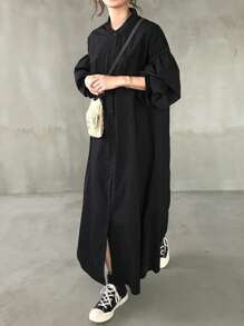 FRIFUL 女士宽松灯笼袖长袖连衣裙，黑色，春季，秋季连衣裙