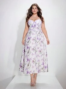 SHEIN MOD Plus Size Romantic Floral Print Fitted Slip Dress For Spring - Multicolor - View 1