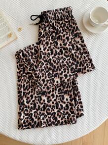 Comfortcana Women Summer Casual Leopard Print Drawstring Waist Straight Leg Pants
