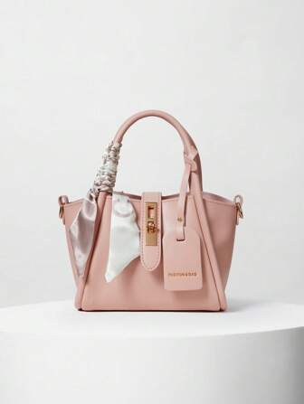 1pc Stylish And Simple Lock Buckle Faux Leather Handbag For Women, Can Be Worn As Shoulder Bag, Crossbody Bag Or Handbag. Includes A Scarf, Suitable For Daily Use, Bow Purse For Women