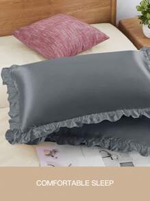 1pc Satin Pillowcase With Lace, Silk Pillow Case For Hair And Skin, Luxurious And Silky Smooth, Ultra Soft And Breathable, No Filler, Machine Washable, Oeko-Tex Certified, Dark Grey - Dark Grey - View 6