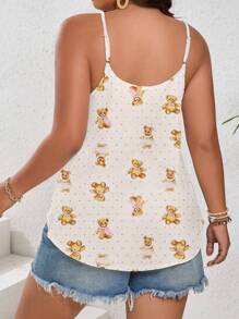 INAWLY 大码女式休闲流行可爱熊印花无袖背心