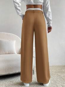 SHEIN EZwear Spring Dress PantsHigh Waist Plicated Detail Wide Leg Suit Pants