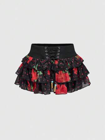 J-Fashion Minifalda con estampado de corazón y lunares de rosa para el Día de San Valentín