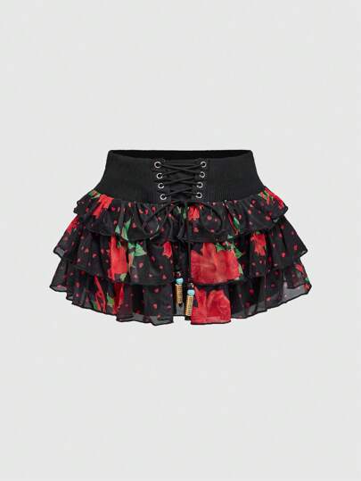 J-Fashion Jupe mini avec imprimé cœur et pois rose pour la Saint-Valentin