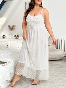 Plus Size Embroidered Contrast Lace Slip Dress