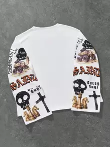 PAVTROS Manfinity Streetrush Men's Round Neck Short T-Shirt With Trumpet Sleeves, Positioning Print Pattern, Jesus Religious Fun Graffiti Print, Couple Wear, Unisex Style, Daily Leisure Commuting Wear In All Seasons, Funny Graffiti Print,Boyfriend Gifts,Rapper Top - Multicolor - View 2