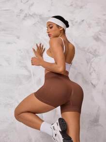 Easithlete 无缝针织罗纹纯色日常健身运动短裤骑行短裤