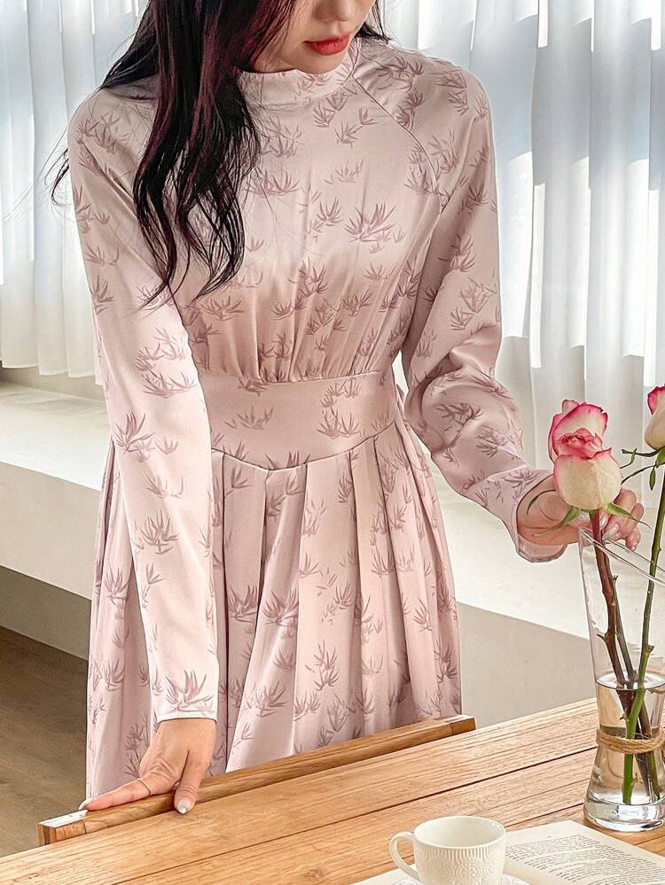 Elegant High Neck Waisted Long Lady-Like Dress,Fall Dress Long Sleeve Dress Prom Dress Maxi Dress