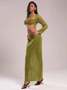 SHEIN BAE Women's Vacation Sexy Hollow Out Lace-Up Backless Super Short Knit Sweater Tops Summer Outfits For Women Summer Tops Vacation Outfits Woman Sweater Sweaters For Women Beach Outfits For Woman Crop Tops Women Western Wear Women Going Out Tops Women Going Out Tops Fashion Women Beach