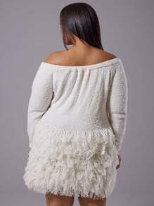 MUSERA Plus Off The Shoulder Knitted Mini Dress Outfit For Everyday, Casual, Break, Classy    Chic - Light Grey - View 3