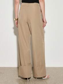 AiiRZ 奢华阔腿设计师长裤，带超大翻边裤脚细节，专业商务办公裤，正式工作服下装，秋冬 - 棕色 - 查看 2