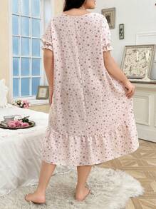 Plus Size Ditsy Floral V-Neck Plus Size Sleepshirt