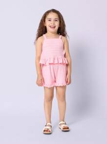 SUMWON Textured Peplum Tank Top With Ruffle Trim Kids Summer Sleeveless Blouse Smocked Spring Girls Casual Party Holiday Beach Vacation Wear